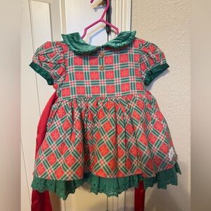 Smocked Sweets Festive Christmas Plaid Dress with Snowflake Accents